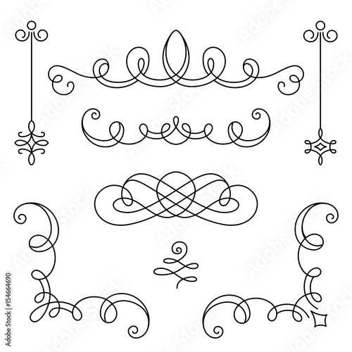 Set of vintage calligraphic vignettes, flourishes and corners