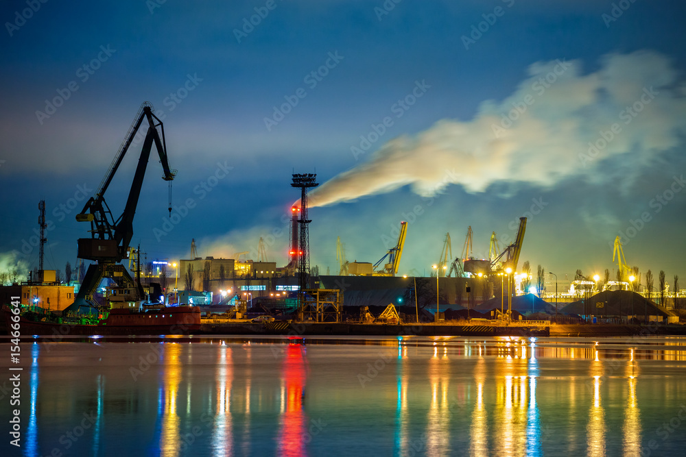 Industry area - Port of Gdansk at night, Poland