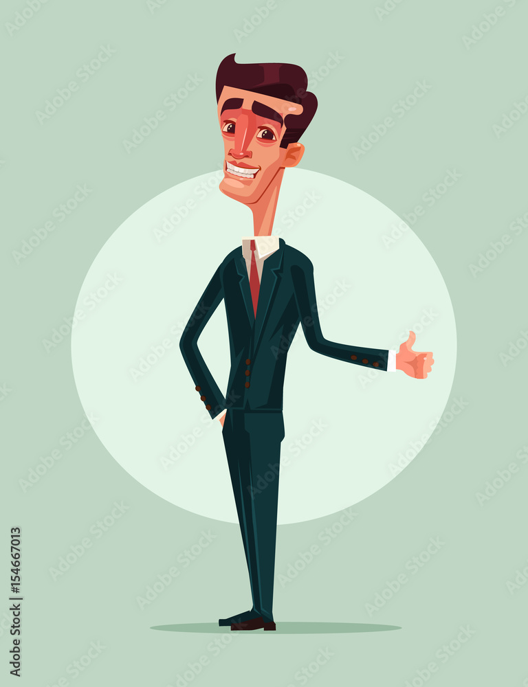 Happy smiling businessman office worker character showing thumbs up. Like sign. Vector flat cartoon illustration Happy smiling businessman office worker character showing thumbs up. Like sign. Vector flat cartoon illustration