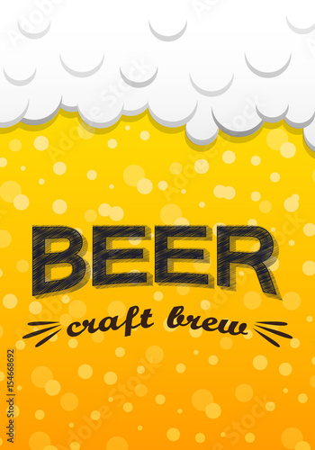 Craft beer poster with foam nad bubbles. Vector.