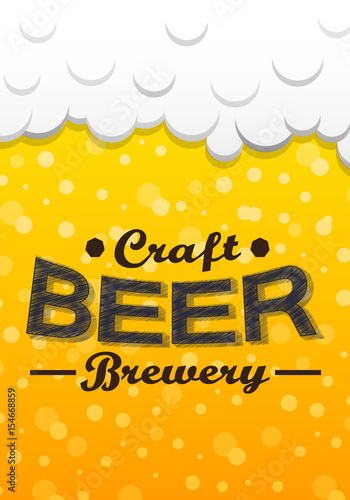 Craft beer poster with foam nad bubbles. Vector.