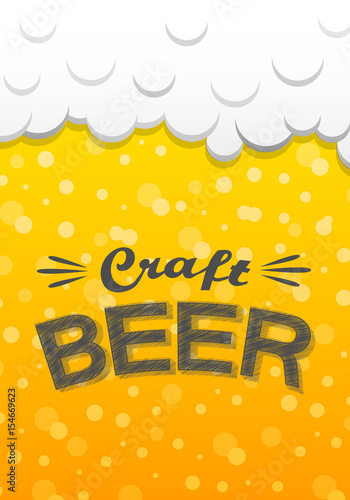 Craft beer poster with foam nad bubbles. Vector.