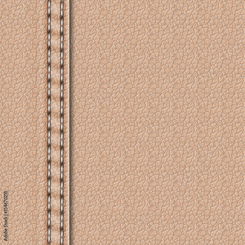 Realistic leather texture with a seam. Leather background with stitching. Vector illustration