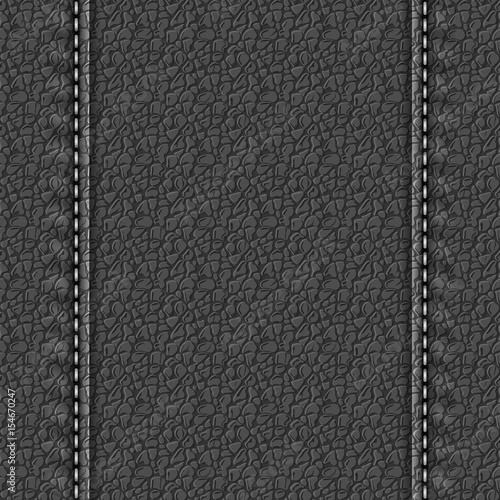 Realistic leather texture with two seams. Dark leather background with stitches. Vector illustration