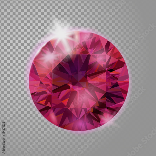 Crystal red pink ruby gem jewelry precious stone. Realistic 3d detailed vector illustration on transparent background