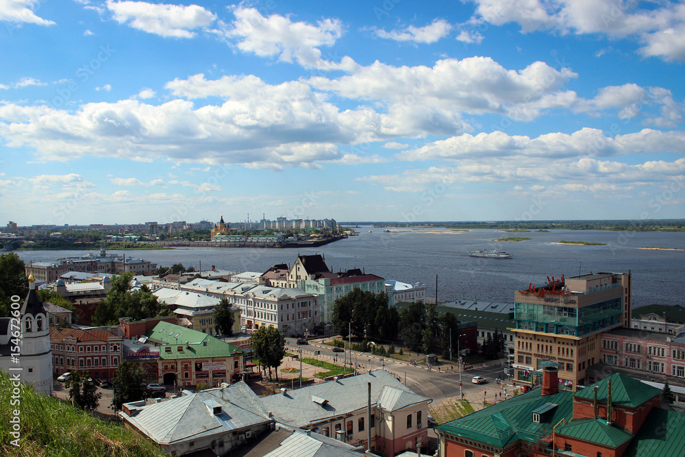 Панорама места слияния рек Оки и Волги, Нижний Новгород, Россия