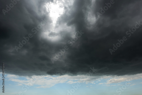 Dark sky and black clouds before rainy, Dramatic black cloud and thunderstorm, Dramatic cloud and blue sky two layer