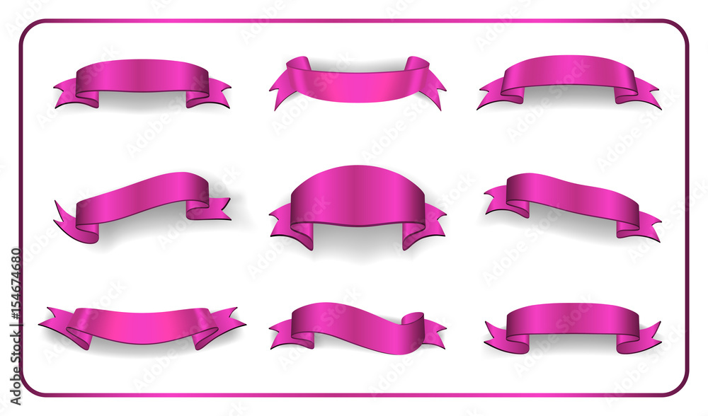 Decorative Pink Bow With Horizontal Pink Ribbons Isolated On White