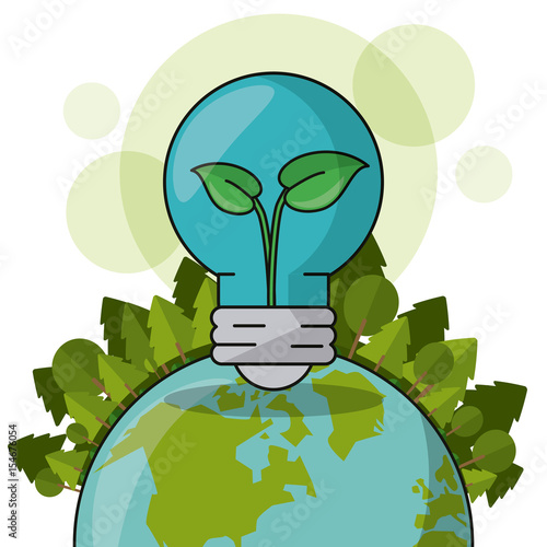 ecology world bulb plant forest green concept vector illustration