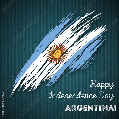 Argentina Independence Day Patriotic Design. Expressive Brush Stroke in National Flag Colors on dark striped background. Happy Independence Day Argentina Vector Greeting Card.