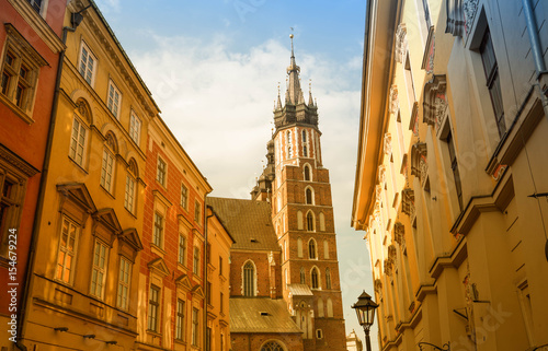 Kraków, ulica Floriańska w tle kościół Mariacki
