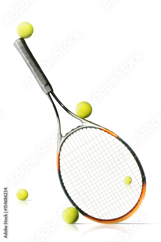 Tennis balls and racket isolated the white background © Ruslan Shevchenko