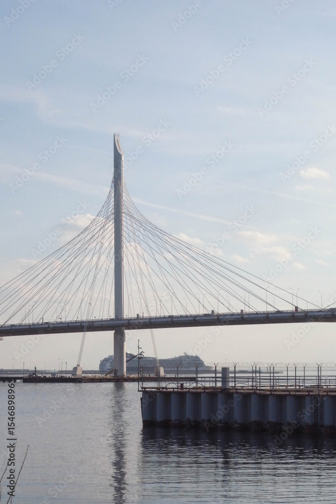 Cable-stayed bridge. A new automobile bridge across the Neva.