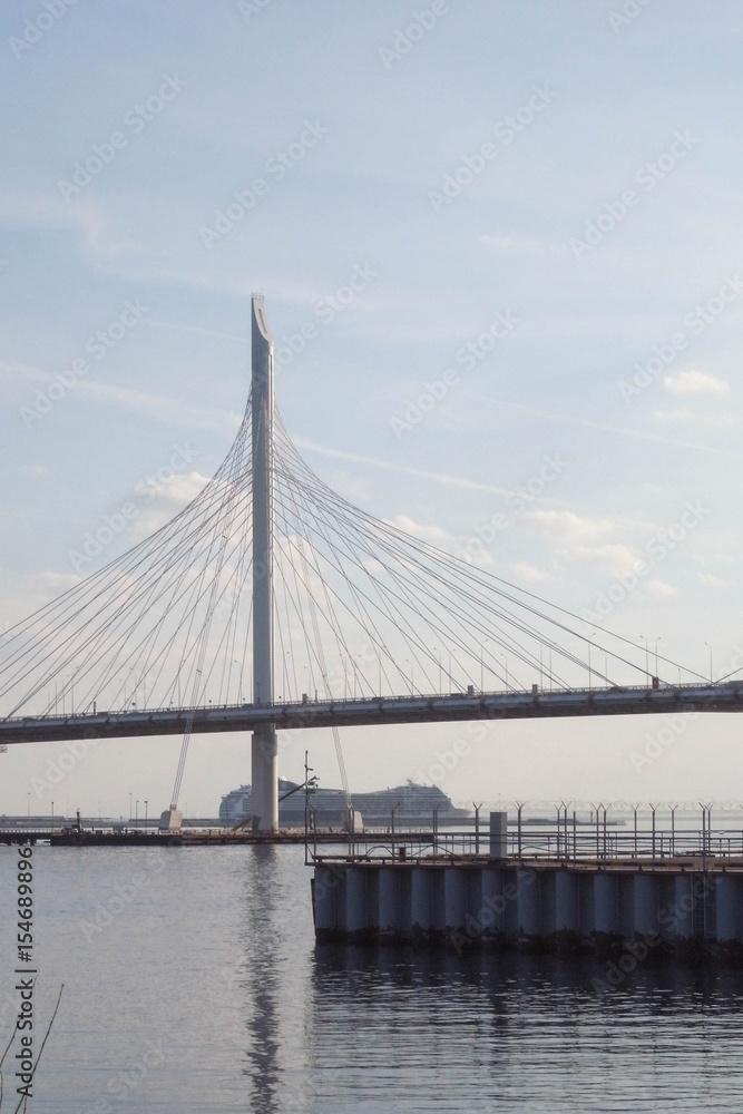 Cable-stayed bridge. A new automobile bridge across the Neva. Cable-stayed bridge. A new automobile bridge across the Neva.