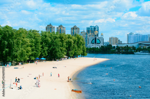 Embankment and beach of the European Kiev city photo