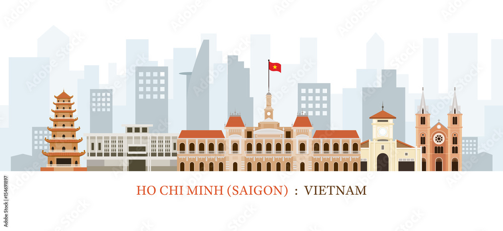 Saigon or Ho Chi Minh City, Vietnam Landmarks Skyline