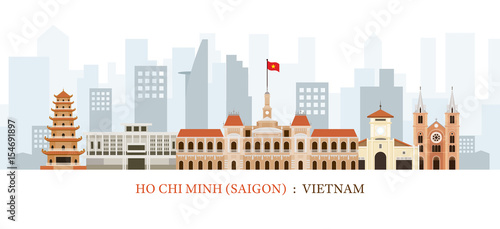 Saigon or Ho Chi Minh City, Vietnam Landmarks Skyline