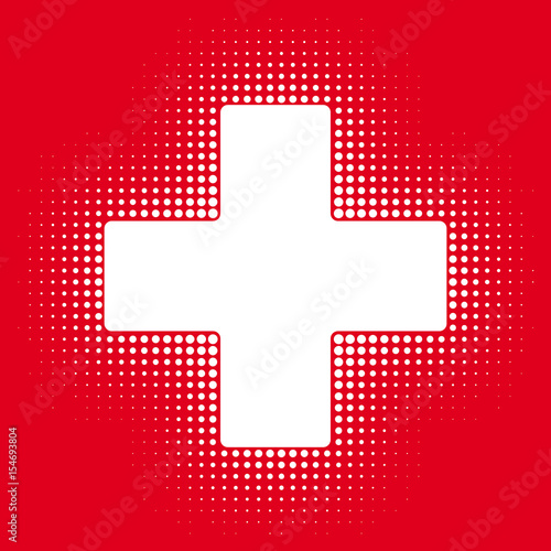 Sign white cross on a red background