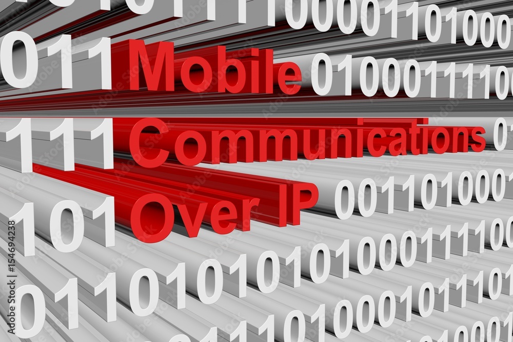 Mobile communications over IP in a binary code 3D illustration