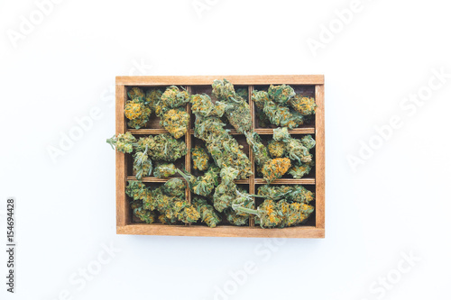 Cannabis in box. Top view