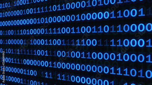 abstract binary code on blue digital screen photo