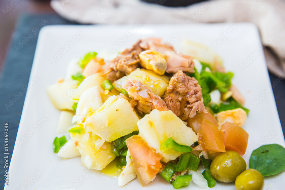 Salad with tuna. Tipical summer Spanish tapas Salad with tuna. Tipical summer Spanish tapas
