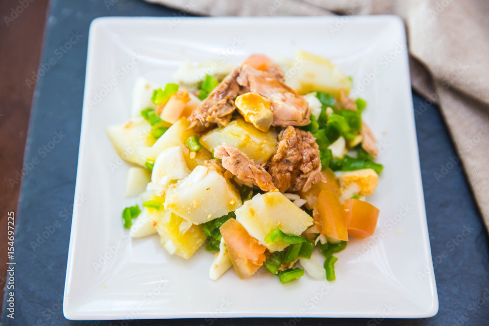 Salad with tuna. Tipical summer Spanish tapas Salad with tuna. Tipical summer Spanish tapas