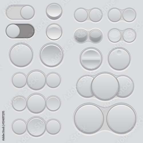 Set of blank web buttons. Round gray 3d icons