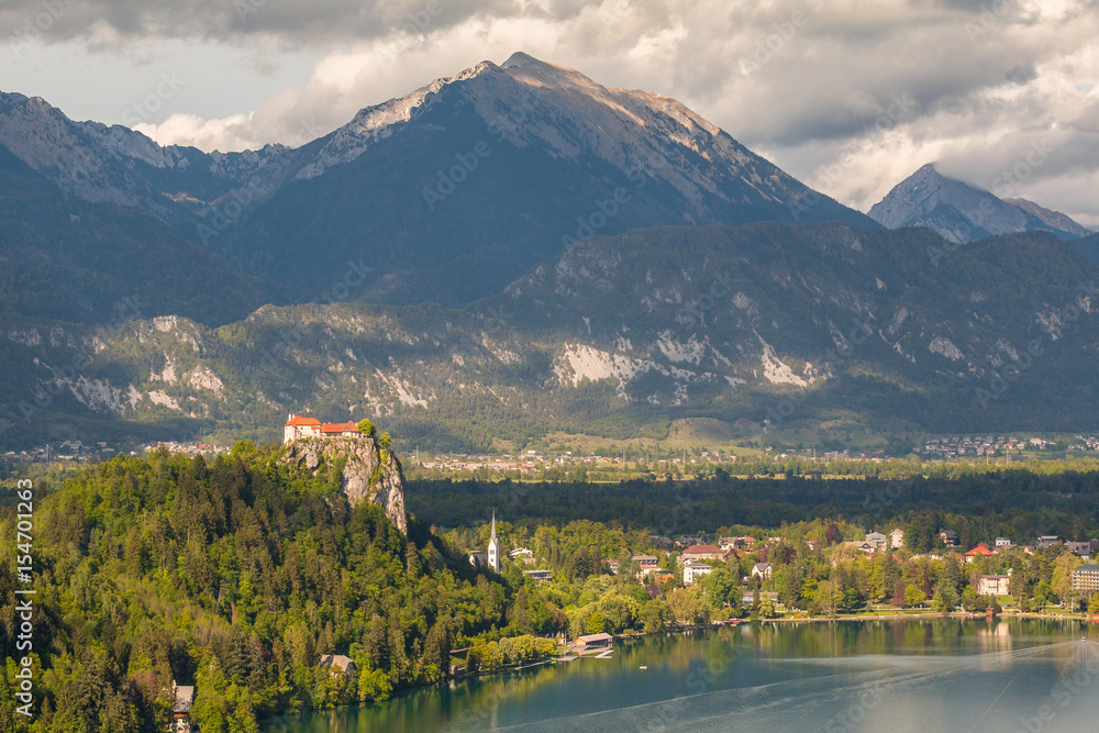 View of Bled Castle on the Bled Lake and Julian Alps, Slovenia