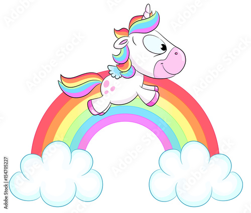 Niedliches Einhorn auf Regenbogen Vektor Illustration