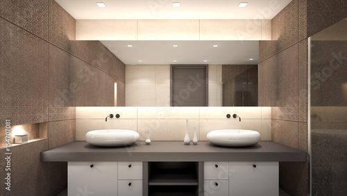 Oriental toilet with double basins , 3d rendering
