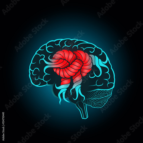 Brain with convolutions associated to the knot, the concept of the recovery of the brain, memory, stroke