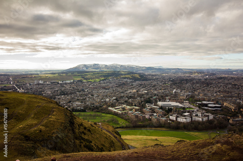 View over Edinburgh city on a cloudy day
