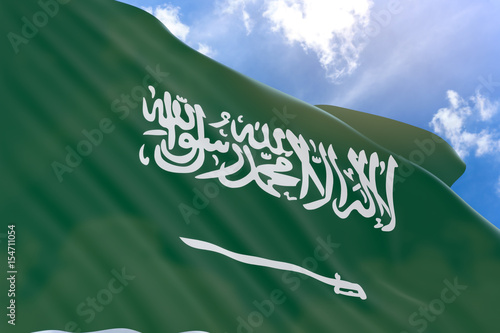 3D rendering of Saudi Arabia flag waving on sky background