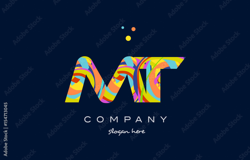 mt m t colorful alphabet letter logo icon template vector