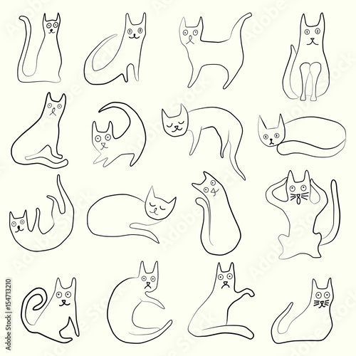 Set of odd funny primitive style cats.