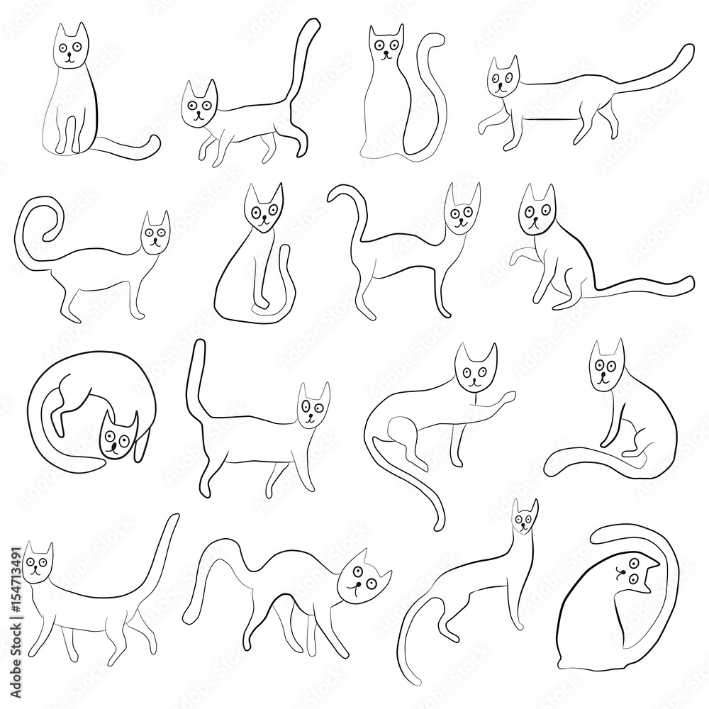 Set of odd funny primitive style cats.