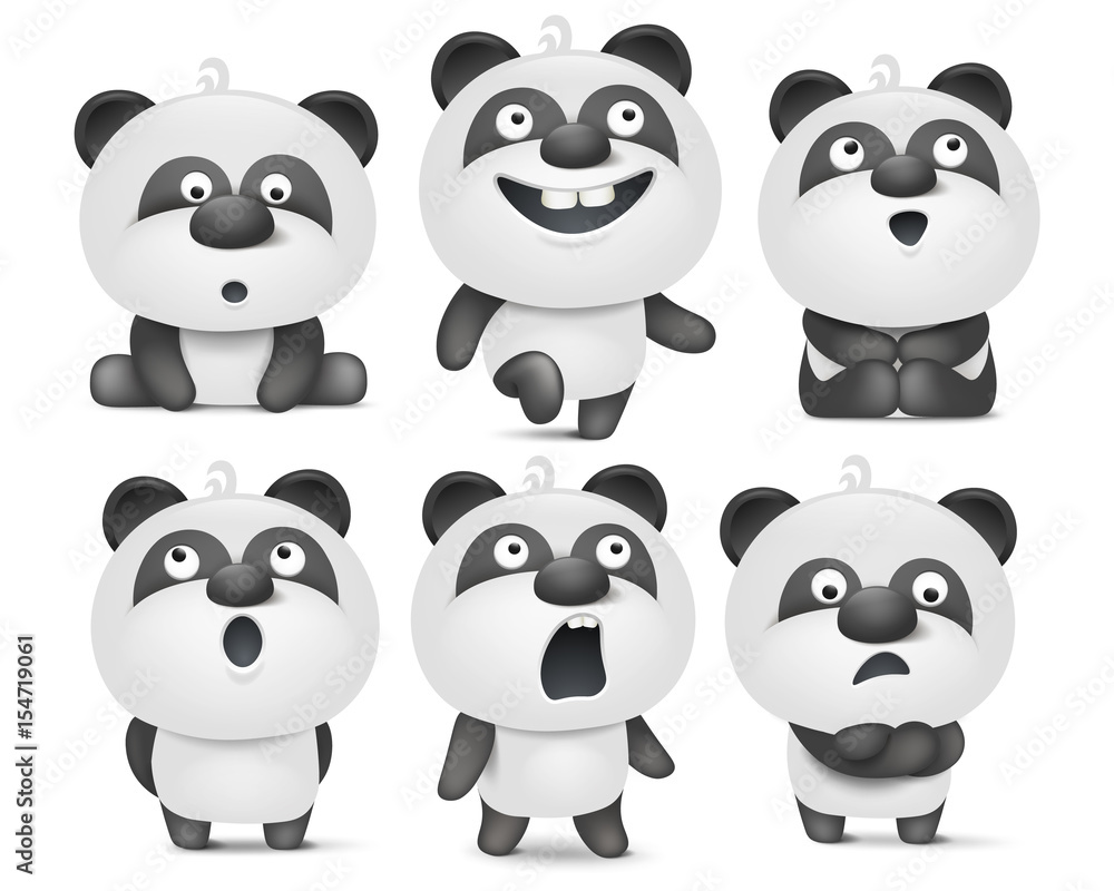 Fototapeta premium Zestaw postaci z kreskówek panda z różnymi emocjami