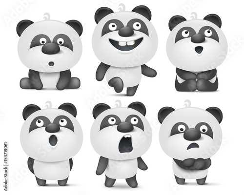 Fototapeta Naklejka Na Ścianę i Meble -  Set of cute cartoon panda characters with various emotions
