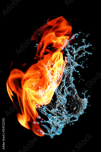Fire and water on a black background.
