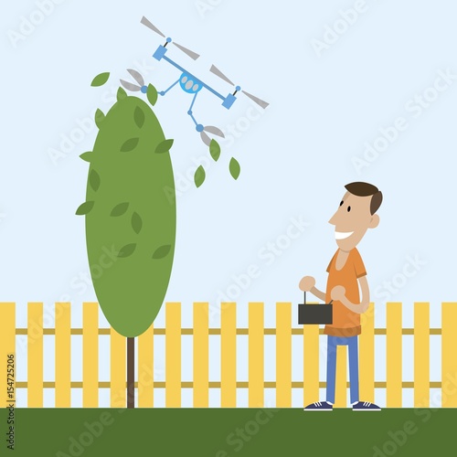 man cuts tree illustration