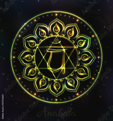 VECTOR Chakra symbol for Meditation. Esoteric illustration Chakra Anahata in green color
