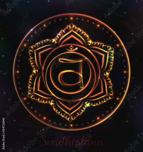 VECTOR Chakra symbol for Meditation. Esoteric illustration Chakra svadhistana in orange color