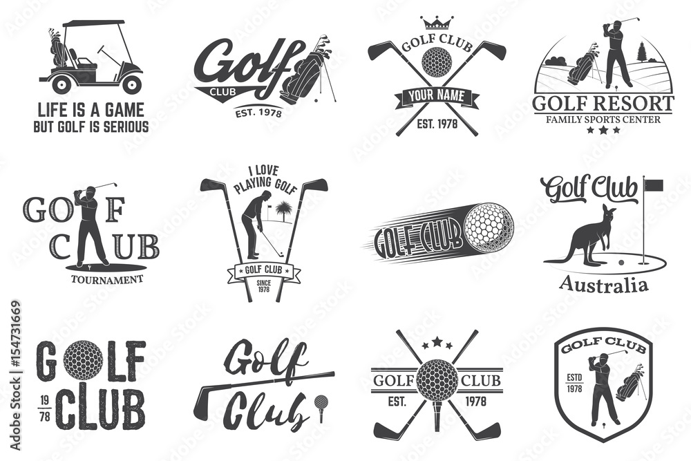 Set of Golf club concept with golfer silhouette. Stock Vector | Adobe Stock