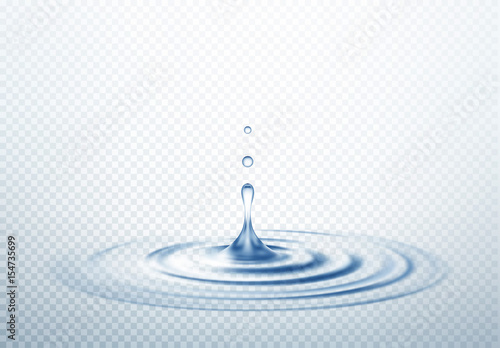 Realistic Transparent Drop and Circle Ripples isolated background. Vector illustration photo