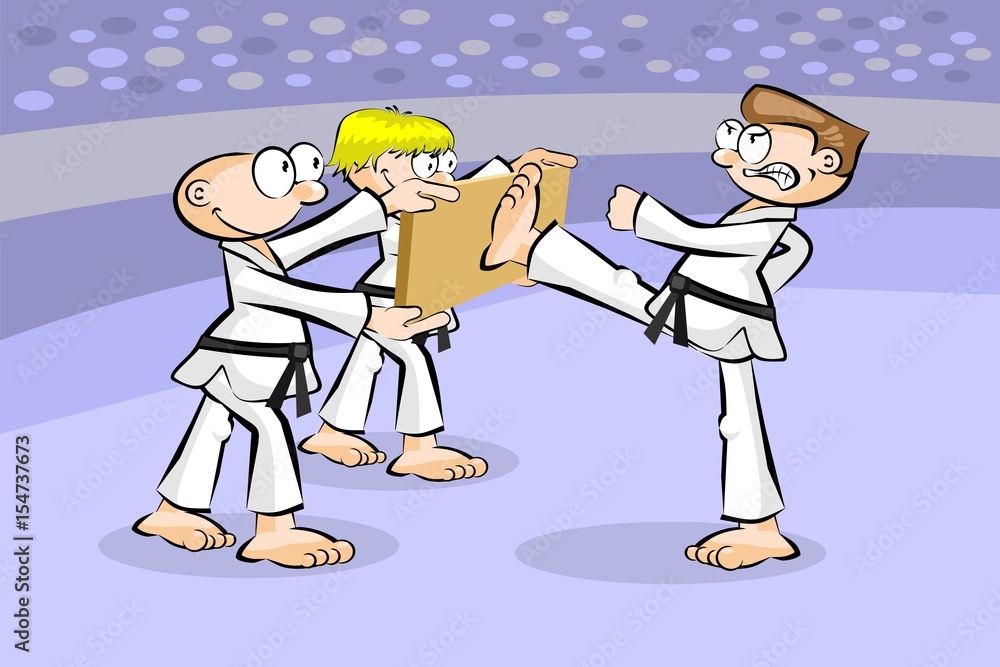 Man breaking a wooden board in karate demonstration Man breaking a wooden board in karate demonstration