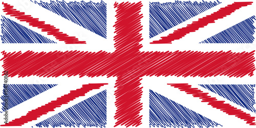 Flag of English pencil drawing vector illustration. Union Jack. Using for decoration works.