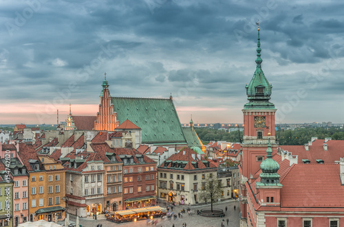 Warsaw, Poland, panorama of old city with royal castle and st John cathedral