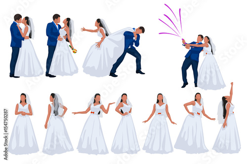 groom and bride set on white background