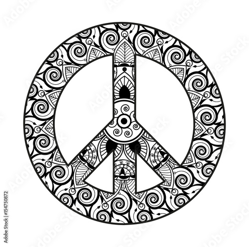Vector illustration of a symbol of peace mandala for coloring book, simbolo della pace mandala vettoriale da colorare antistress